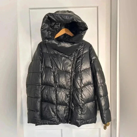 Donna Karan Black Down Puffer with Large  Collar/Hood Neckline M/L - Picture 16 of 16